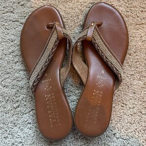 Italian Shoemakers Tan and Gold Sandals